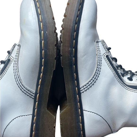 White Dc Martens DOCS lace up tall combat boots double zipper 14 hole mid calf 7 - Picture 8 of 16